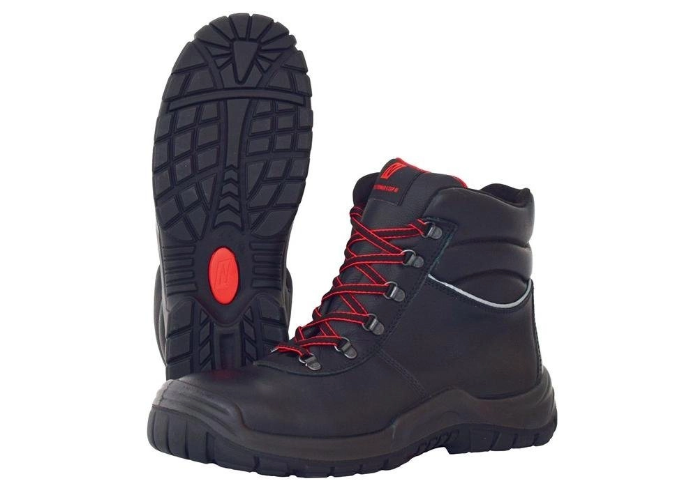 Nitras »Sicherheitsstiefel POWER STEP MID+ Gr.40 schwarz S3 HRO SRC EN20345 Volleder nach EN ISO 20345 · S3 HI HRO · hoch · Oberfläche: strapazierfähiges Vollleder · widerstandsfähige PU/Nitril-Laufsohle · Zehenkappe aus Stahl · durchstichhemmende Zwische