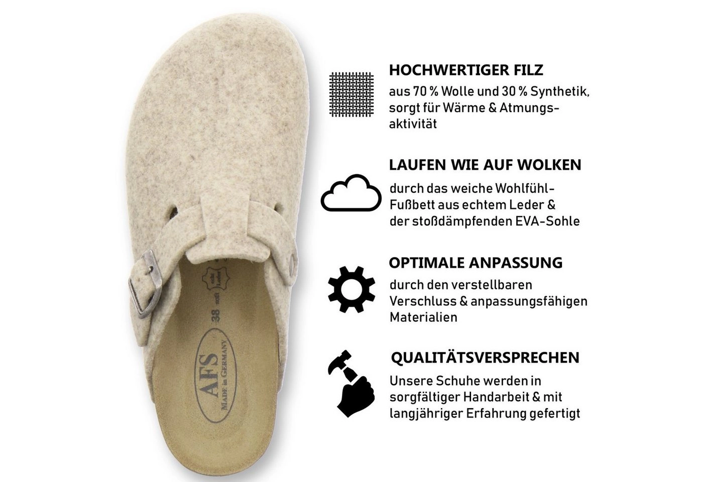 AFS-Schuhe »26900« Hausschuh für Damen aus Filz mit Fußbett, Made in Germany