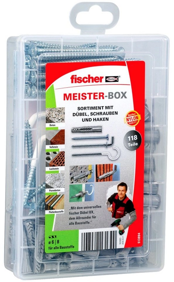 Meister-Box UX mit Schrauben und Haken, Dübel