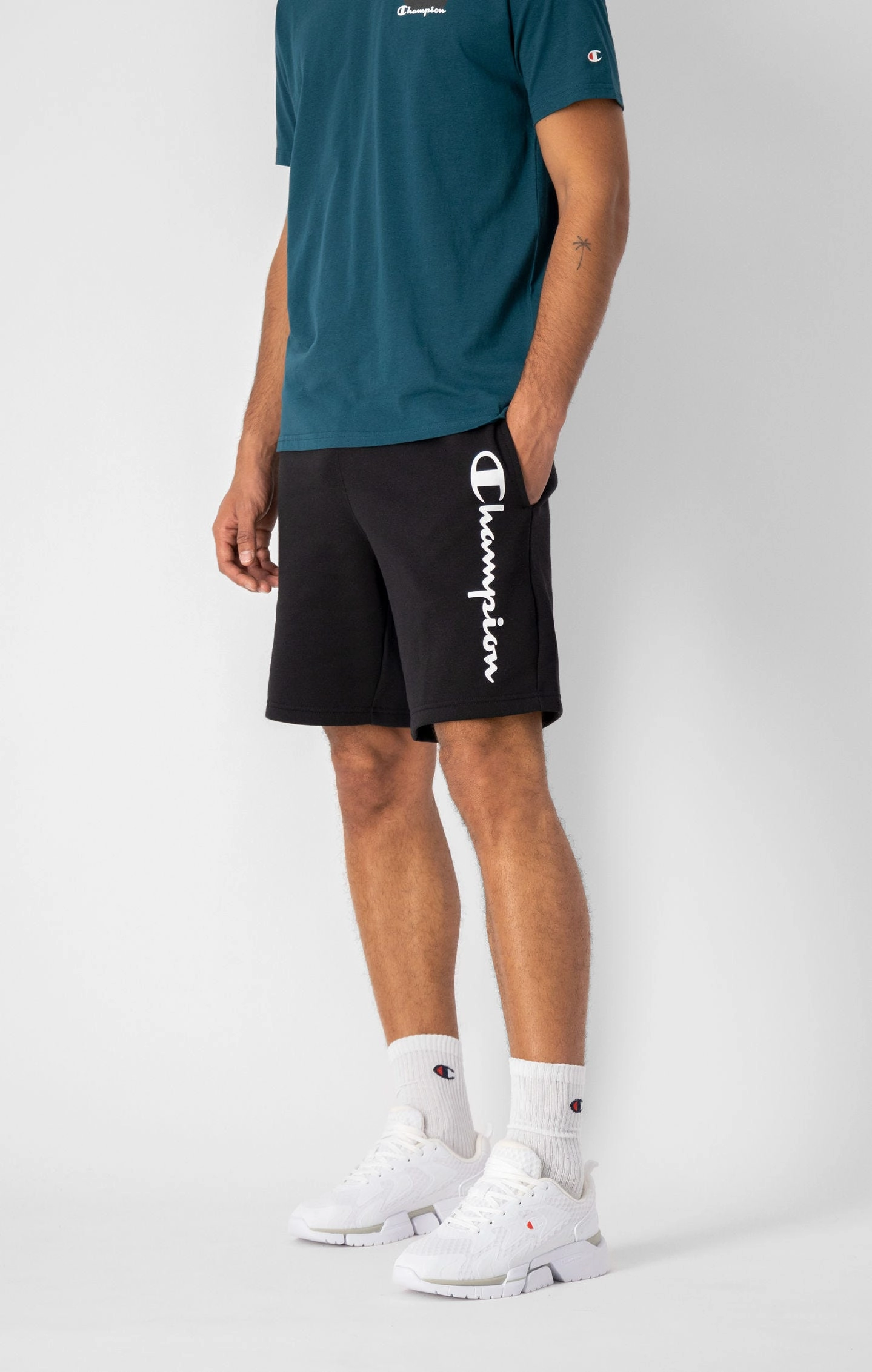 Baumwollfleece-Shorts mit Printlogo-Schriftzug