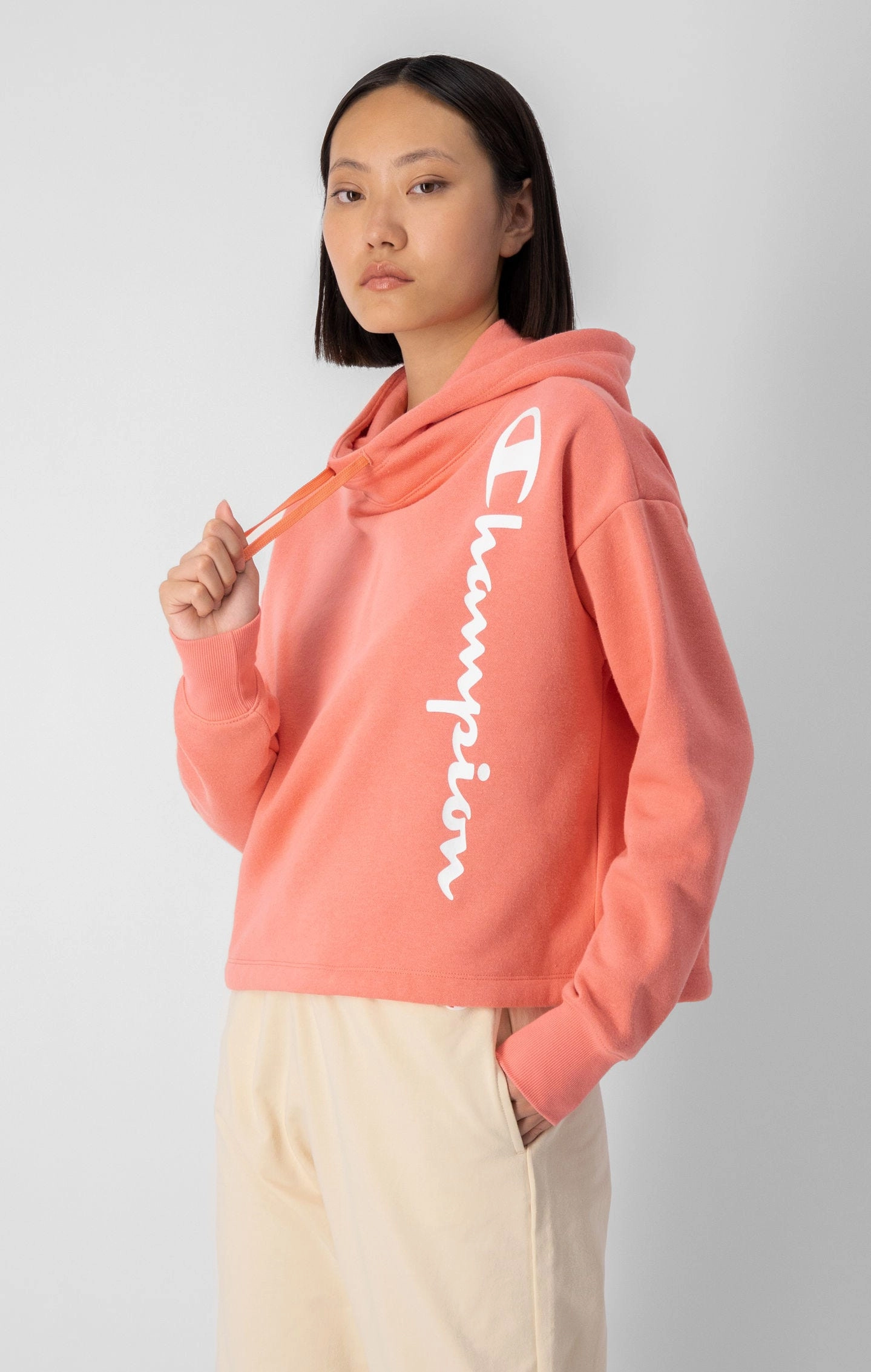 Fleece-Kapuzenpullover mit vertikalem Logo-Schriftzug