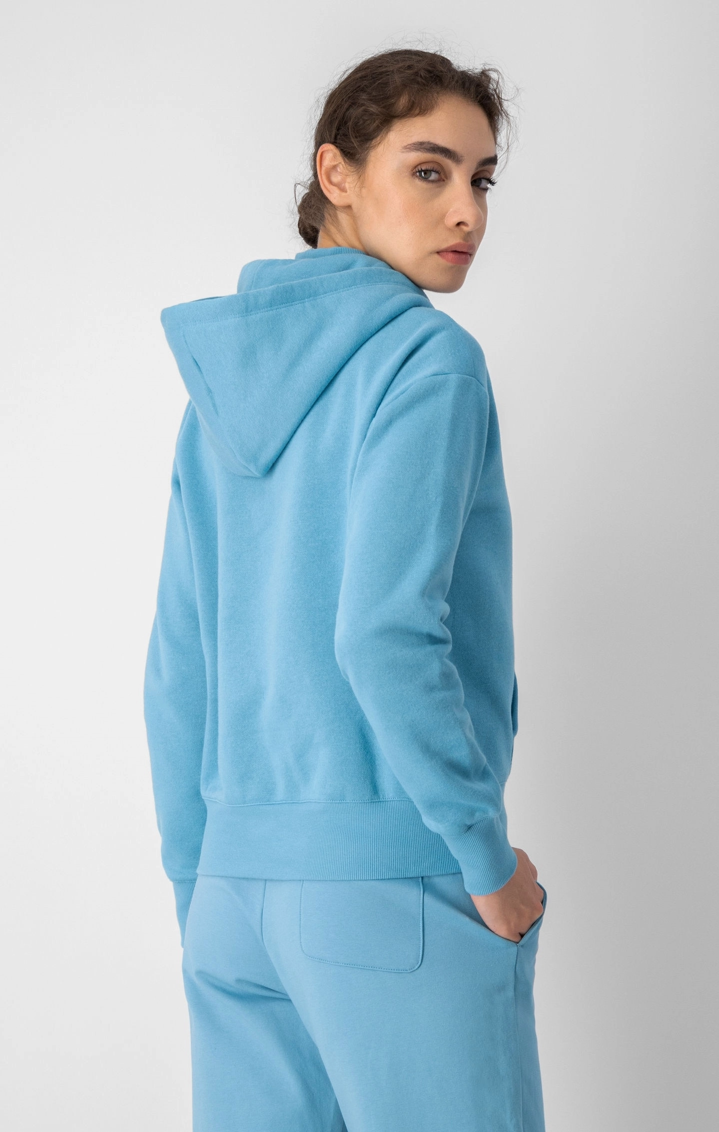 Fleece-Kapuzenpullover mit Stehkragen