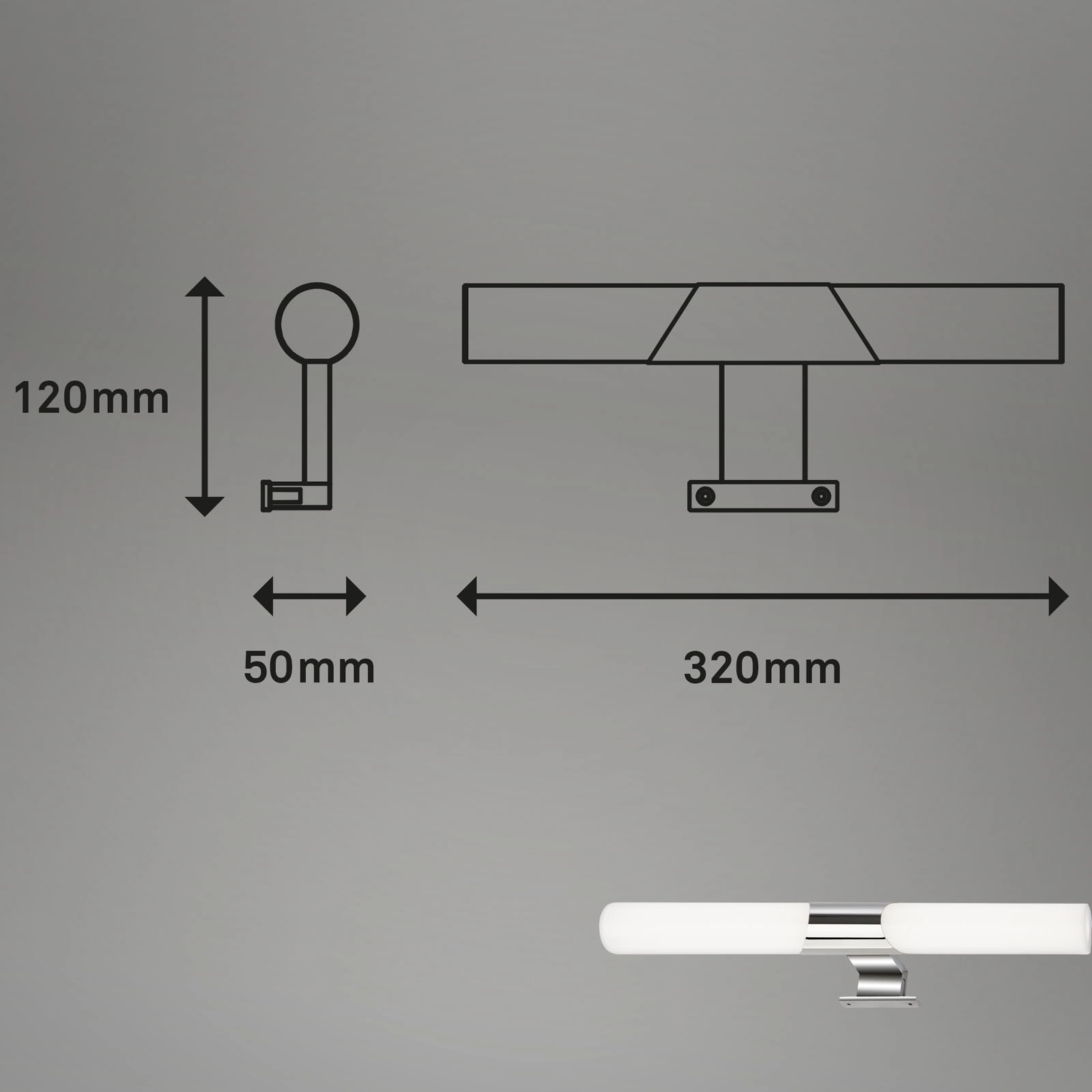 LED Bad-Spiegelleuchte, 47 cm, LED-Modul, 12W, 1300 lm, chrom