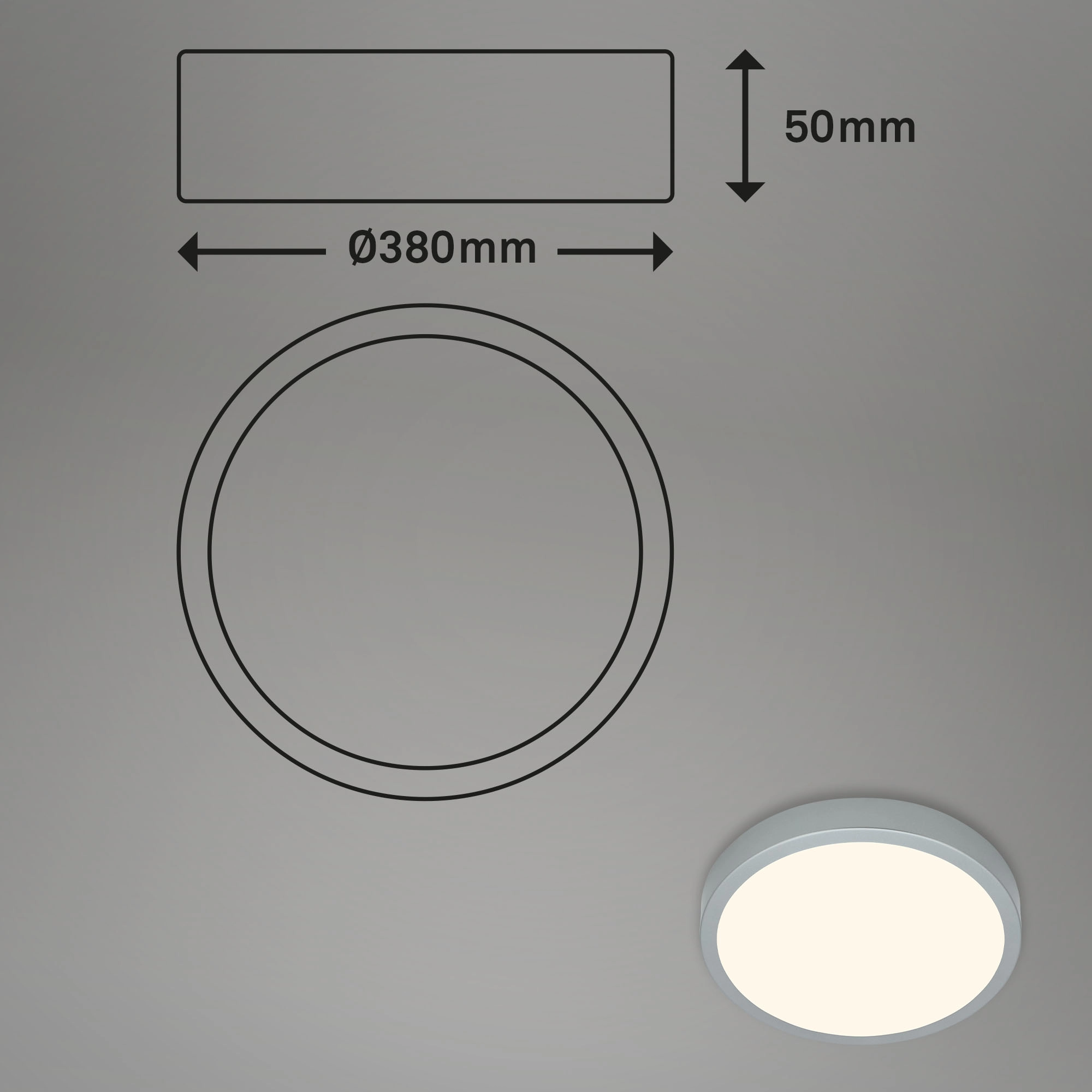 LED Aufbauleuchte Ø 38 cm, LED-Platine, 24 W, 2000 lm, silber