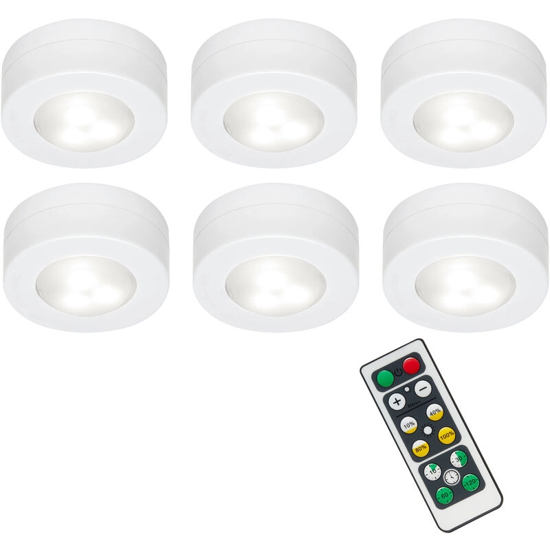 6er-Set LED Push Light, Ø 5,8 cm, 0,8 W, Weiß