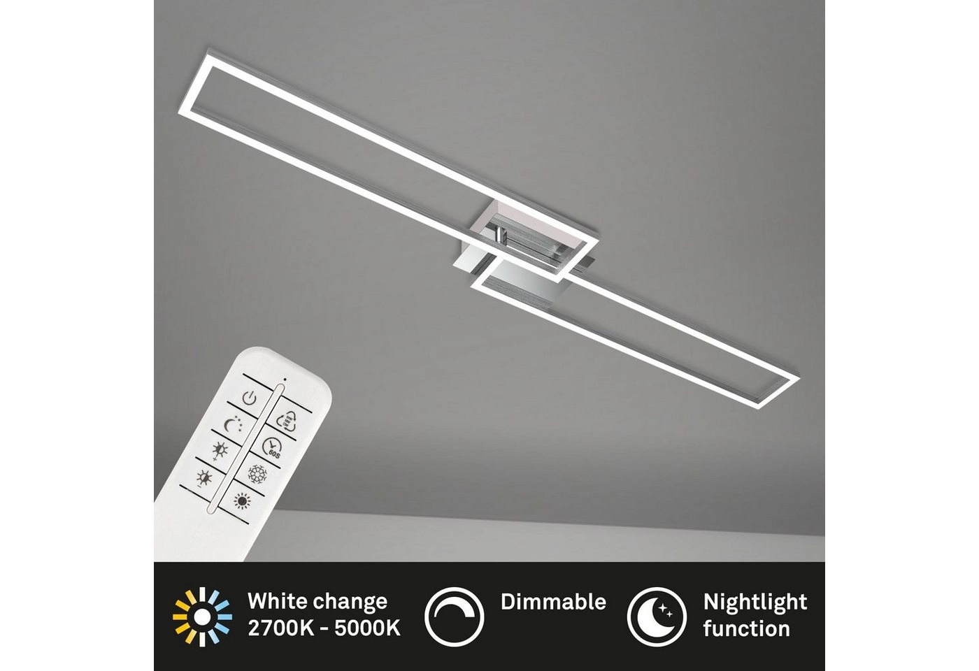 CCT LED Deckenleuchte, 110 cm, 4400 LM, 40 W, Alu-Chrom