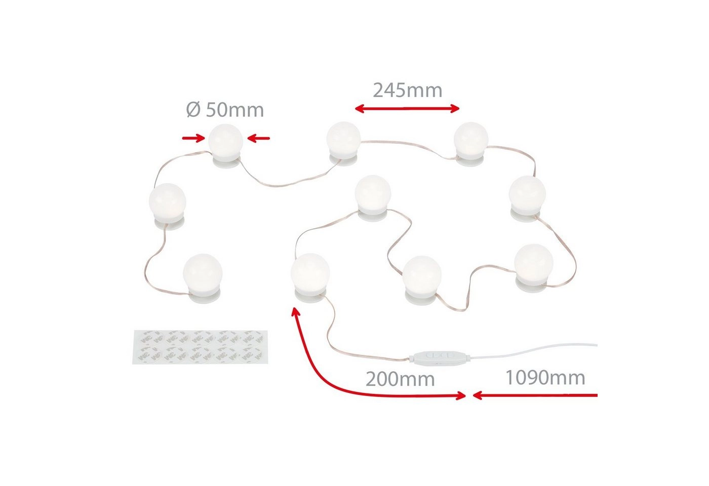 CCT LED Spiegelleuchte, 4 m, 6 W, 600 lm, Weiß