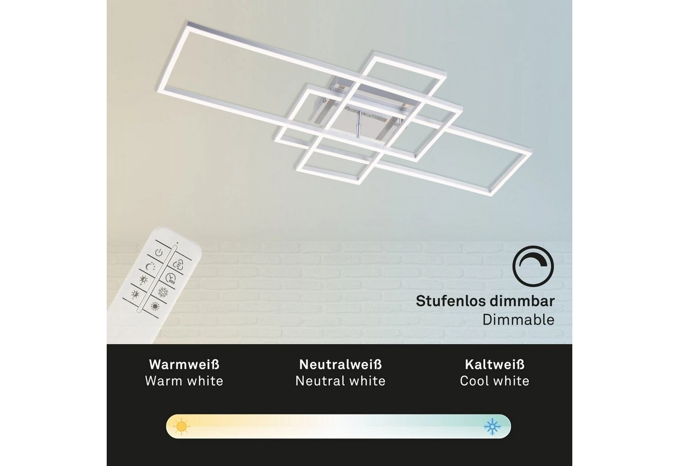 CCT LED Deckenleuchte, 104 cm, 5500 LM, 55 W, Alu-Chrom