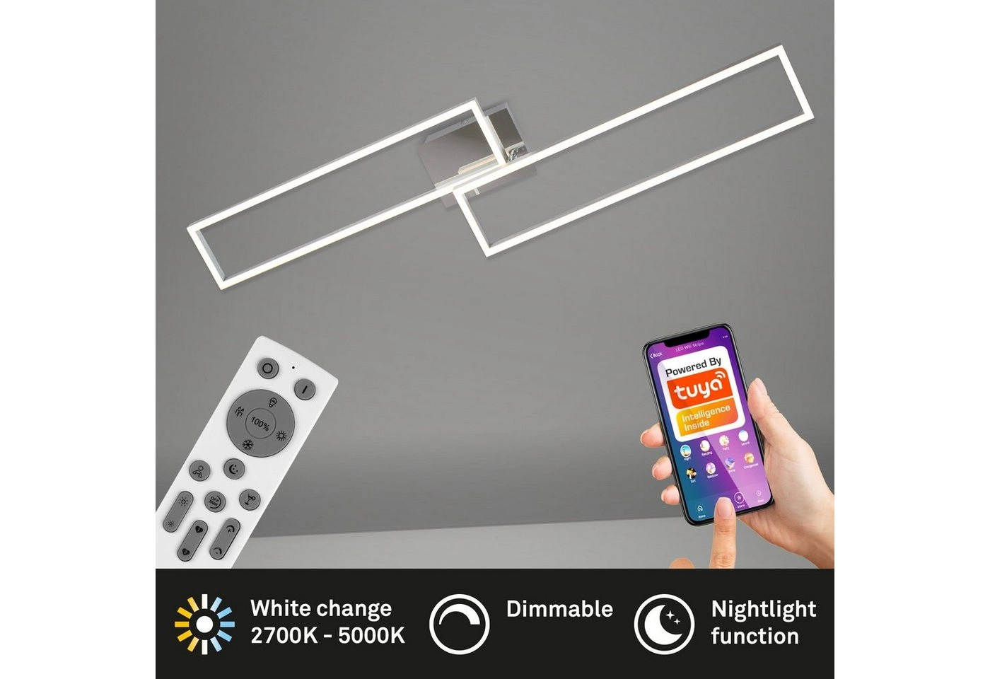 Smart LED Deckenleuchte, 110 cm, 4400 LM, 40 W, Alu