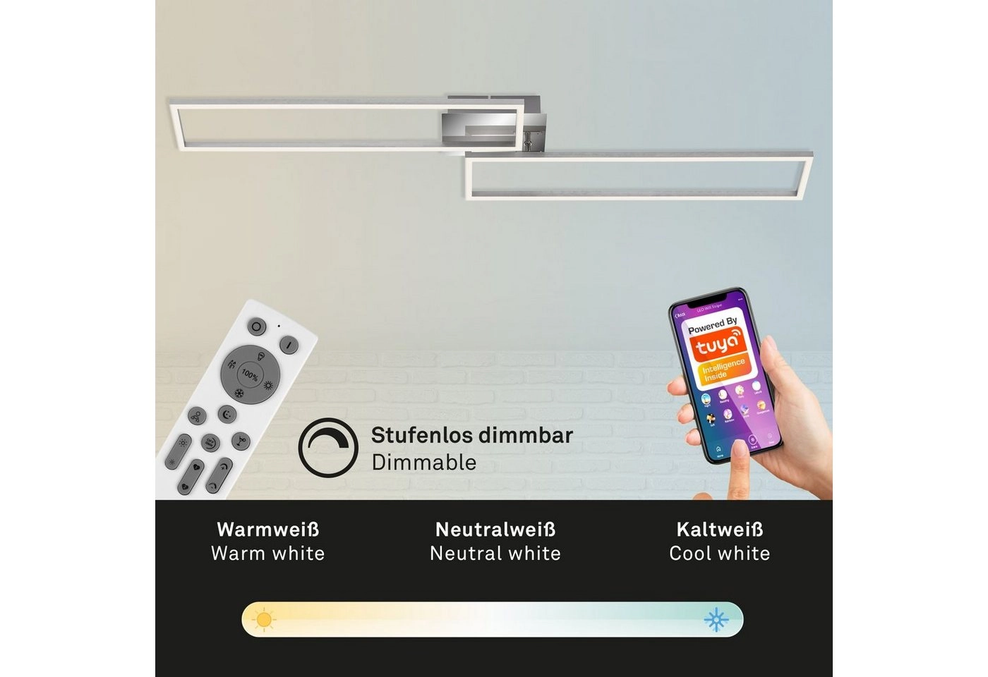 Smart LED Deckenleuchte, 110 cm, 4400 LM, 40 W, Alu