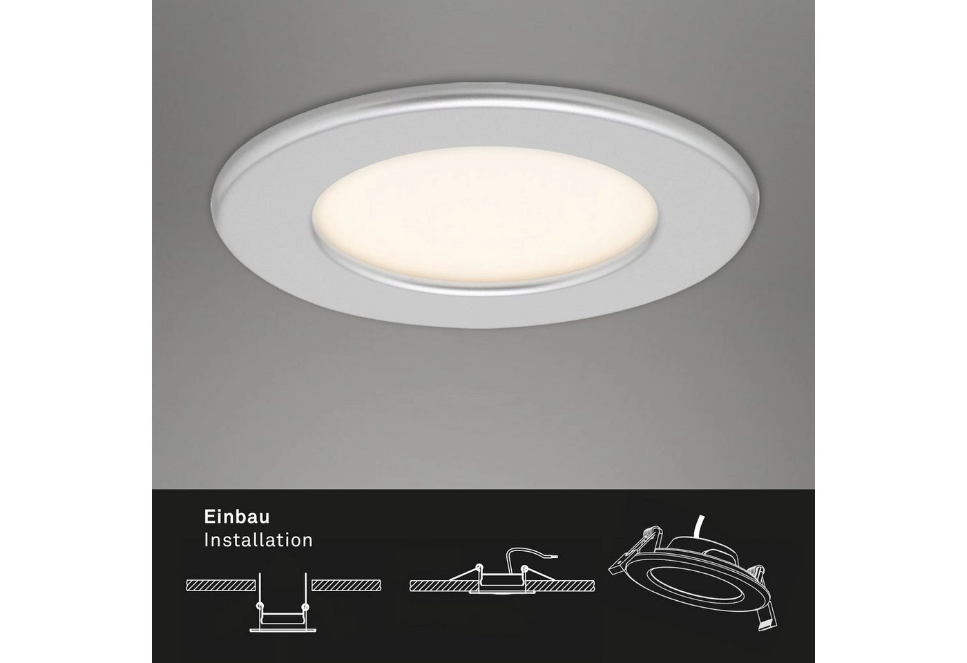 3er Set LED Einbauleuchte, Ø 11,5 cm, 6 W, Chrom-Matt