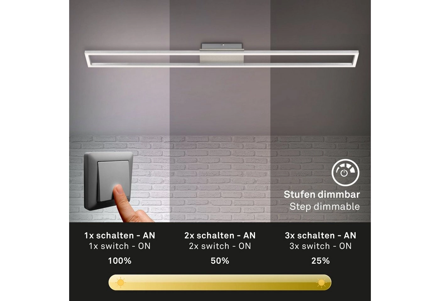 LED Deckenleuchte, 110 cm, 1800 LM, 20 W, Matt-Nickel