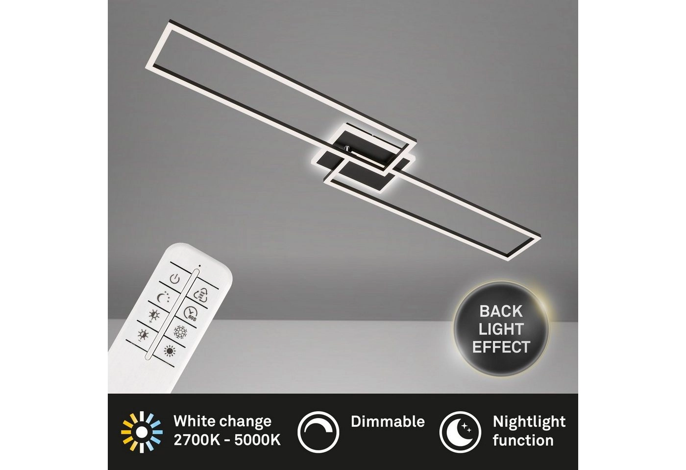 CCT LED Deckenleuchte, 110 cm, 40 W, Schwarz