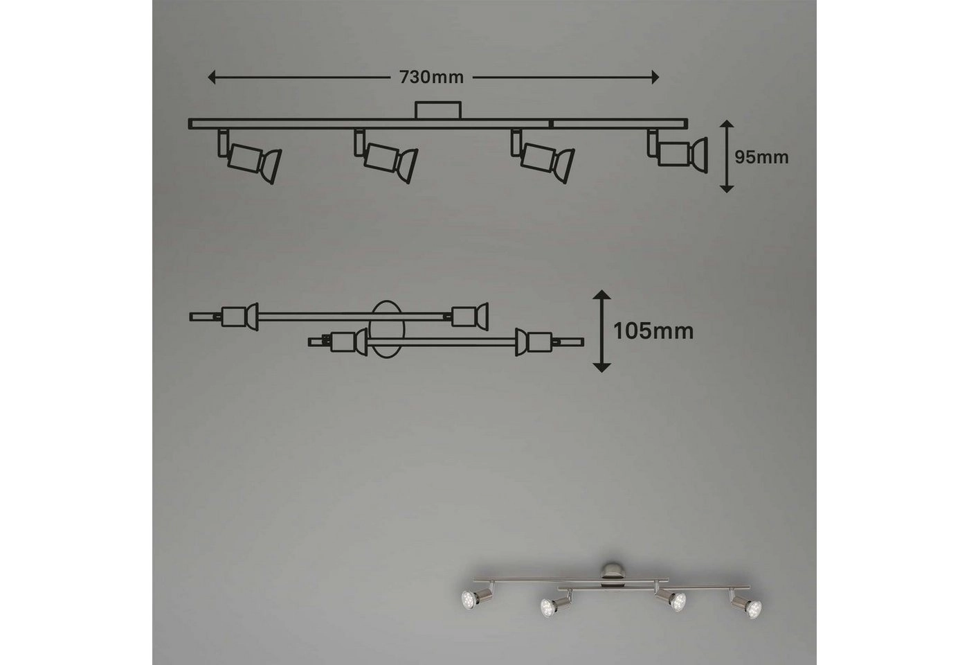 Spot Deckenleuchte, 45,5 cm, 12 W, Matt-Nickel