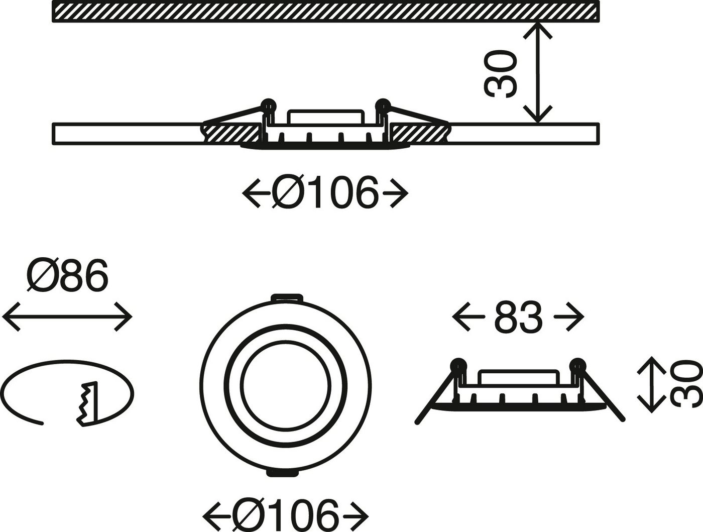 3er Set LED Einbauleuchte, Ø 10,6 cm, 7 W, Weiß