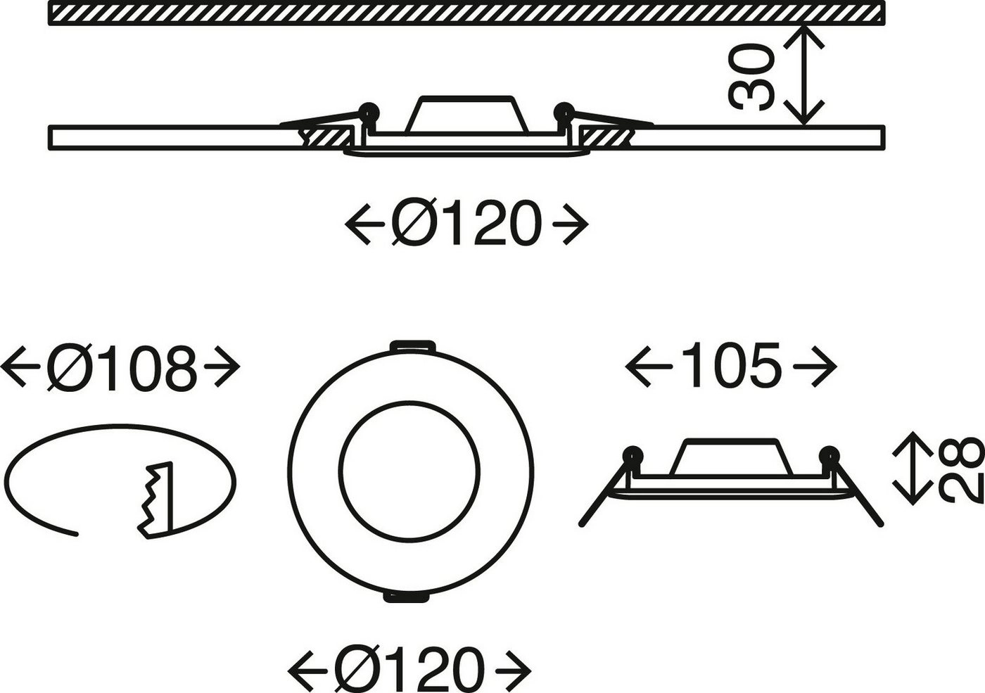 3er Set LED Einbauleuchte, Ø 12 cm, 7 W, Weiß