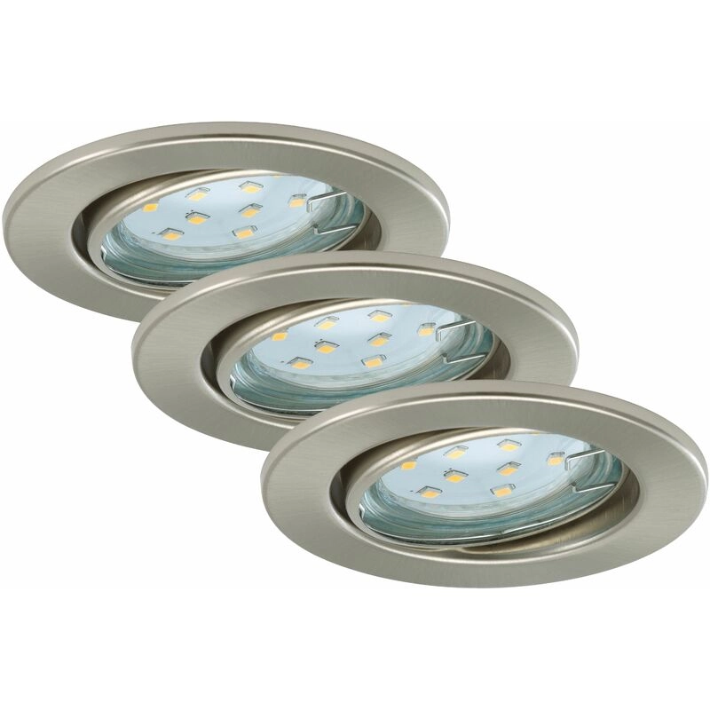 3er Set LED Einbauleuchte, Ø 8,6 cm, 3 W, Matt-Nickel