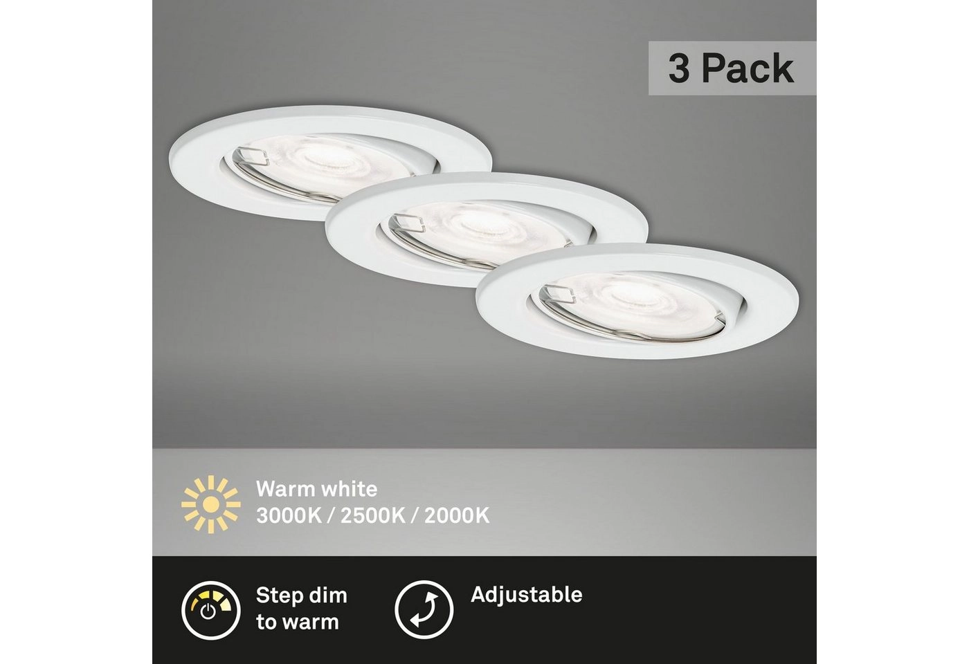 3er Set LED Einbauleuchte, Ø 8,6 cm, 5 W, Weiß