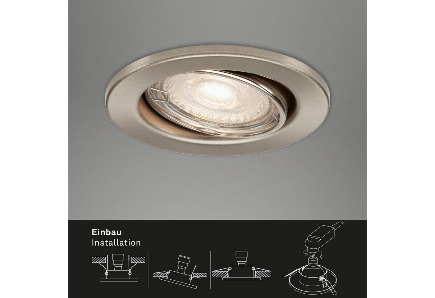 3er Set LED Einbauleuchte, Ø 8,6 cm, 5 W, Matt-Nickel