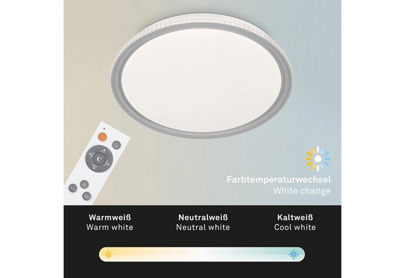 CCT RGB LED Deckenleuchte, Ø 50 cm, 40 W, Grau