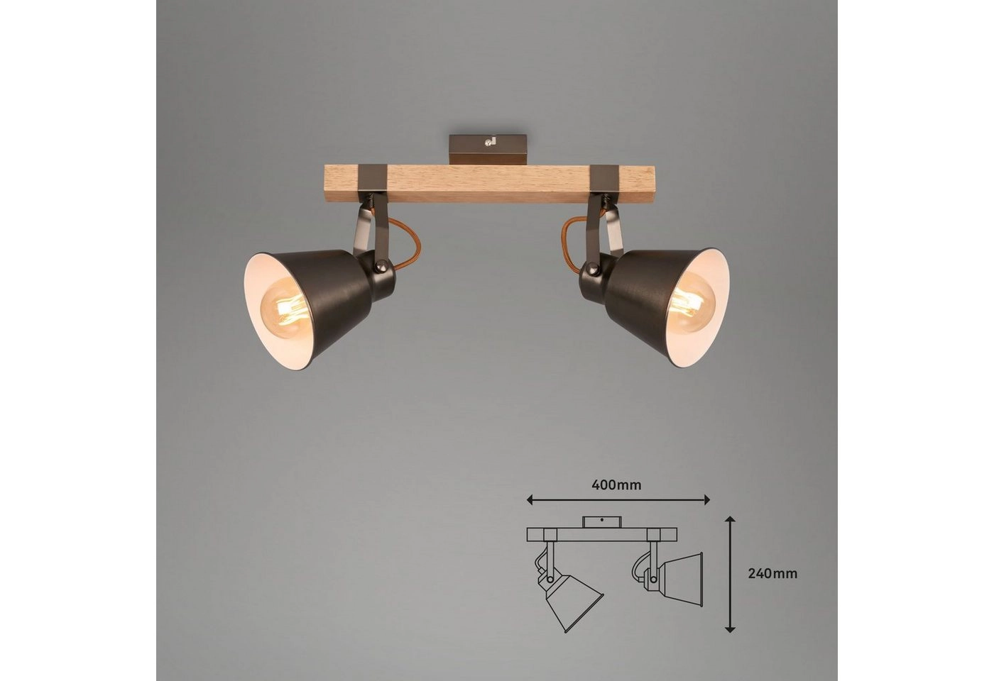 Spot Deckenleuchte, 40 cm, max. 40 W, Antik-Grau-Holz