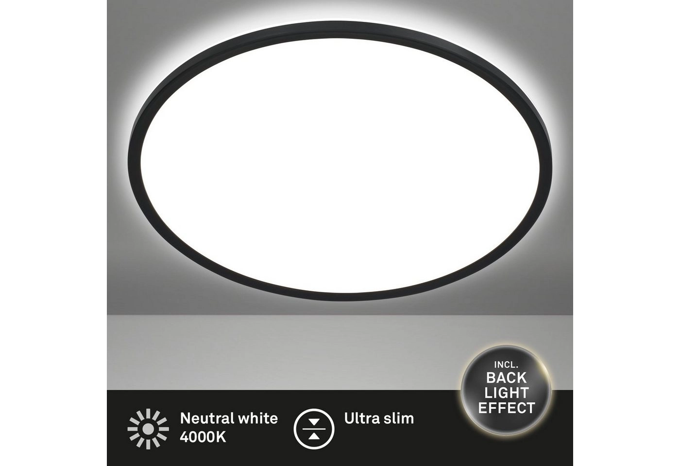 Ultraflaches LED Panel, Ø48 cm, 1x LED, 30 W, 3500 lm, schwarz