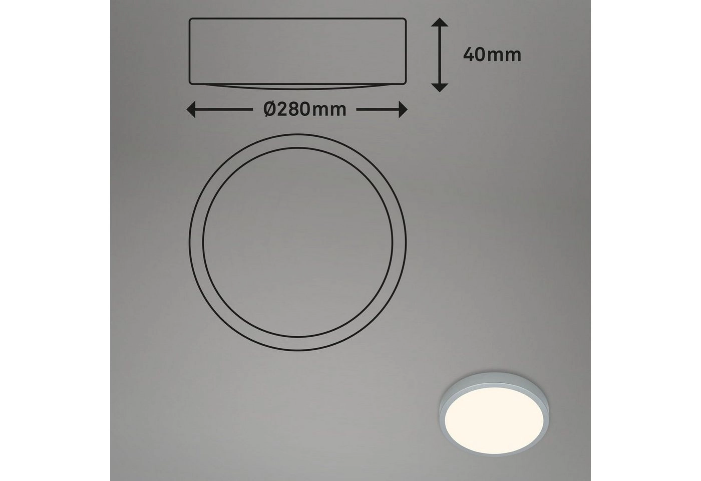 LED Aufbauleuchte Ø 28 cm, LED-Platine, 16 W, 2000 lm, silber