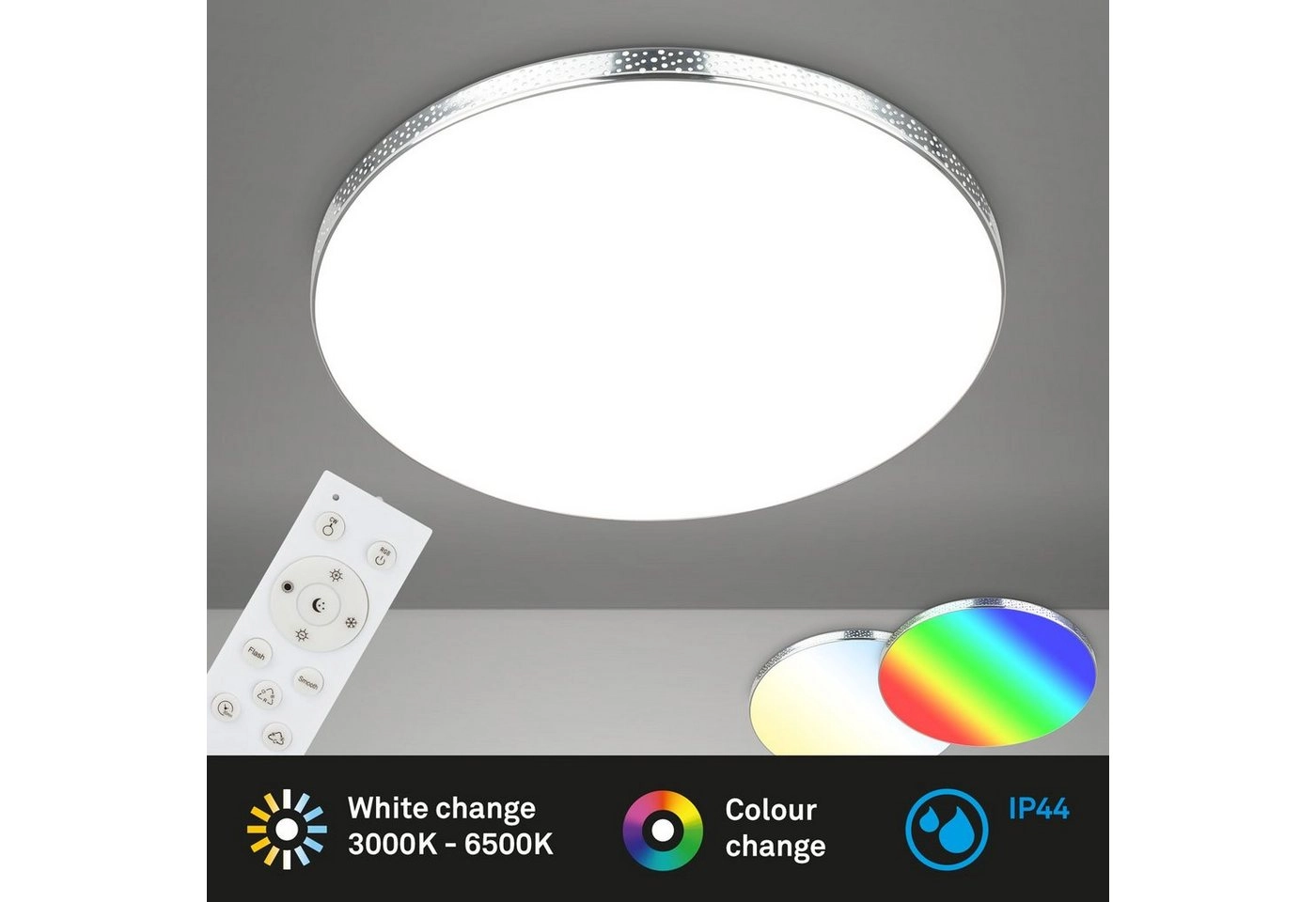 RGB-CCT LED Deckenleuchte, Ø 45,5 cm, LED-Platine, 24W, 2700 lm, chrom