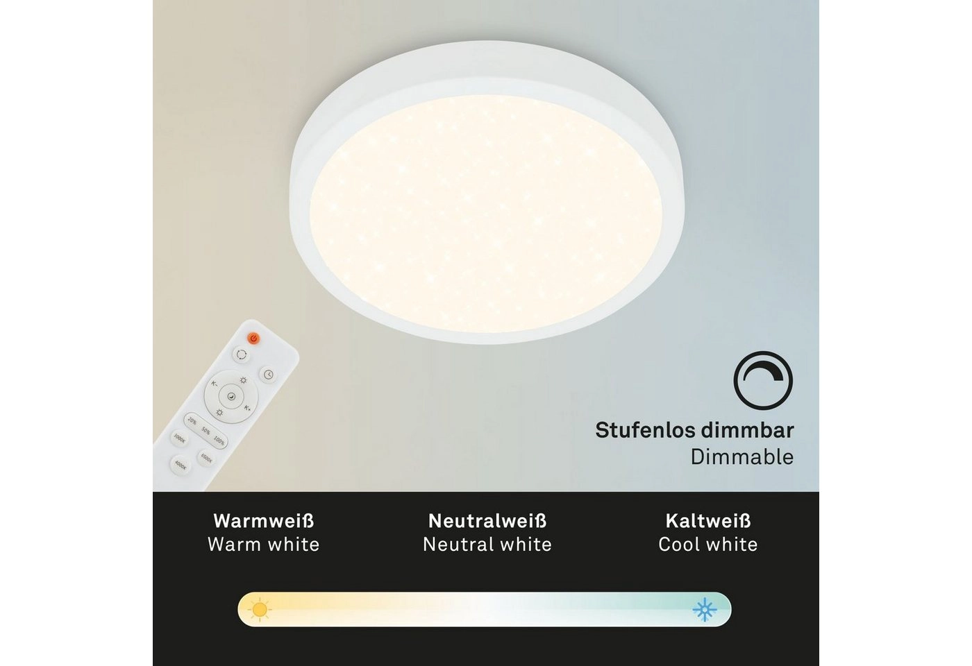 CCT LED Aufbauleuchte Ø 28 cm, LED-Platine, 18 W, 2000 lm, weiß