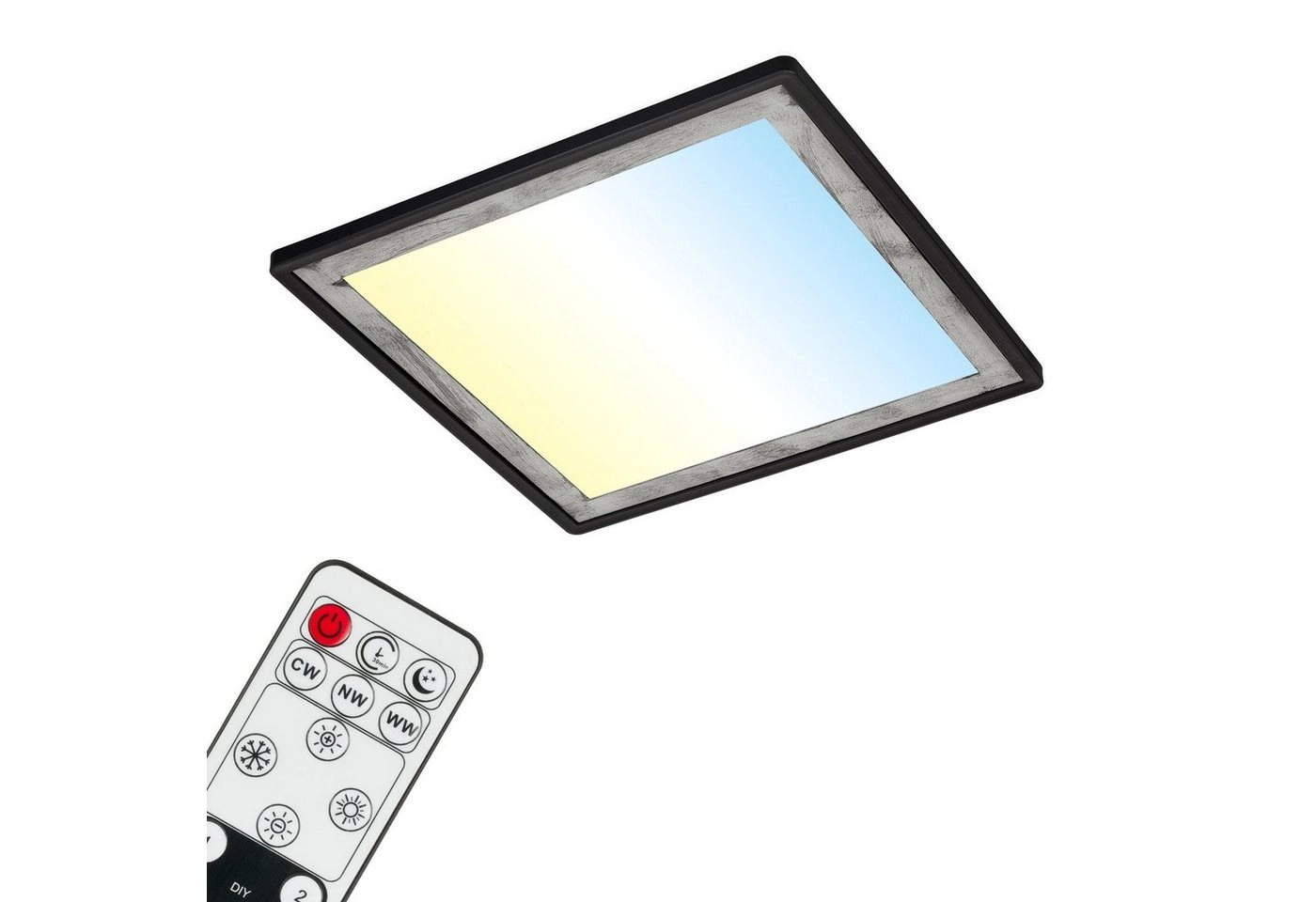 Ultraflaches CCT-LED Panel mit LED Backlight, 48 cm, 1x LED, 22 W, 3000 lm, schwarz-silber