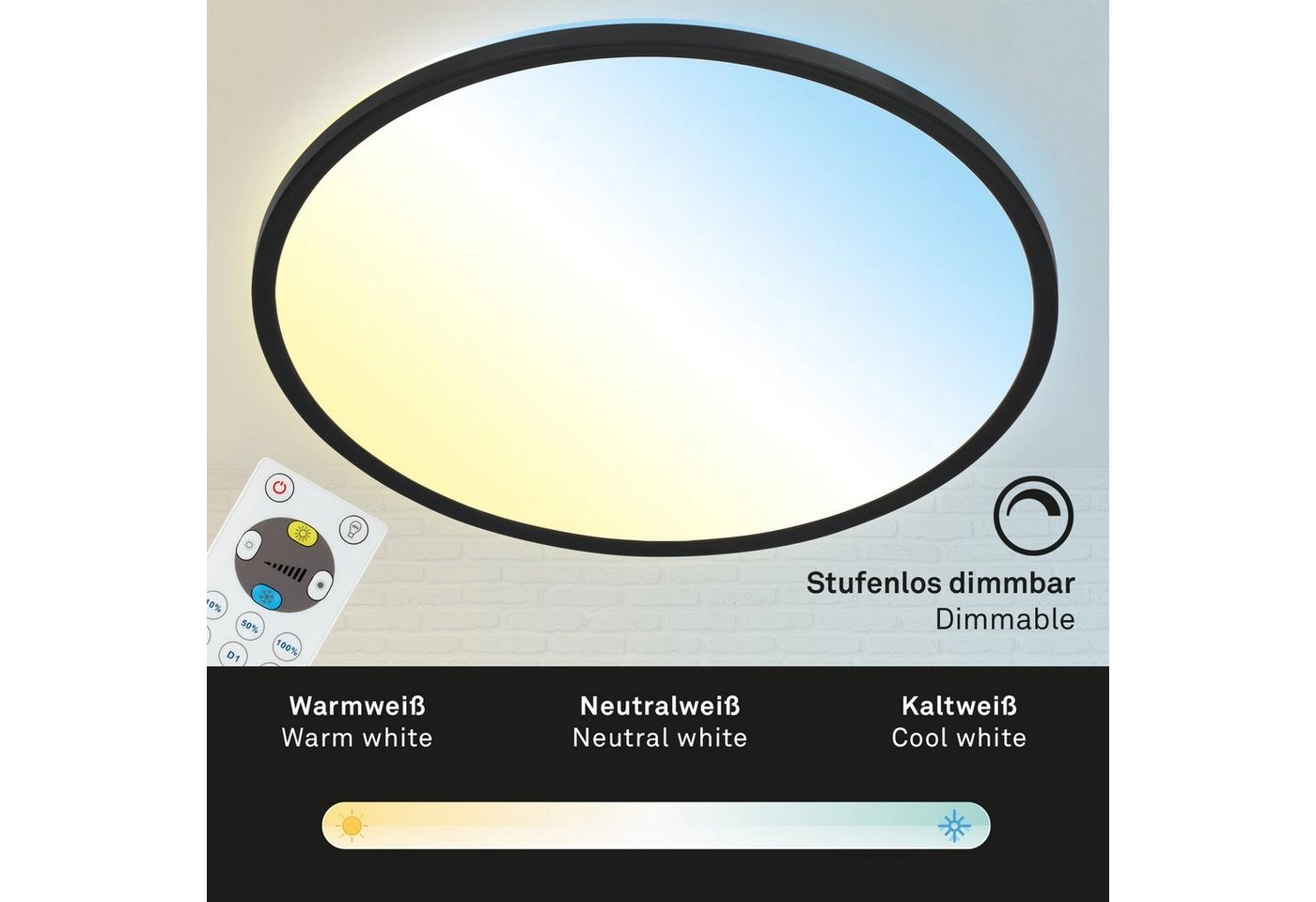 SLIM CCT LED Panel, Ø 29,3 cm, 18 W, Schwarz