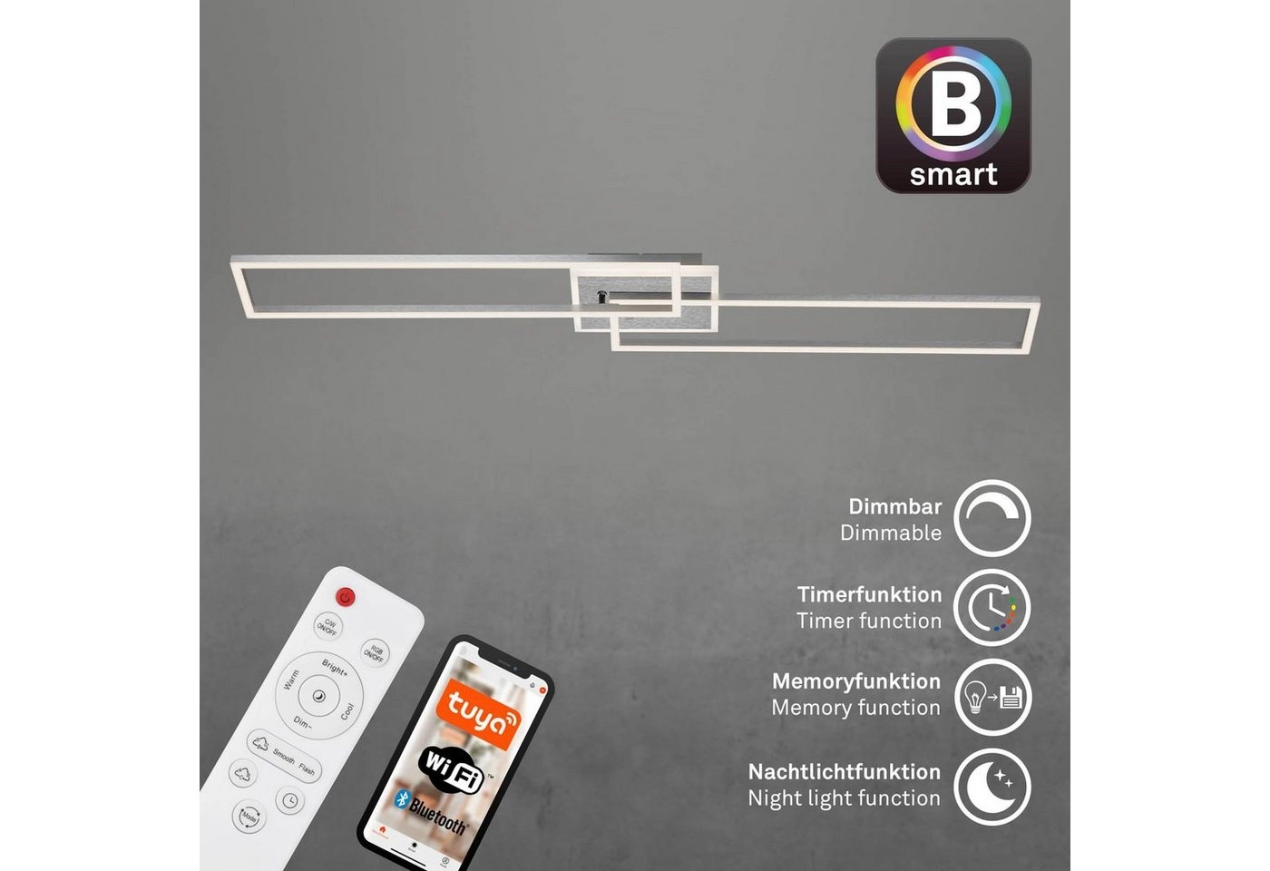 CCT LED Deckenleuchte, 110 cm, 40 W, 5200 lm, Aluminium