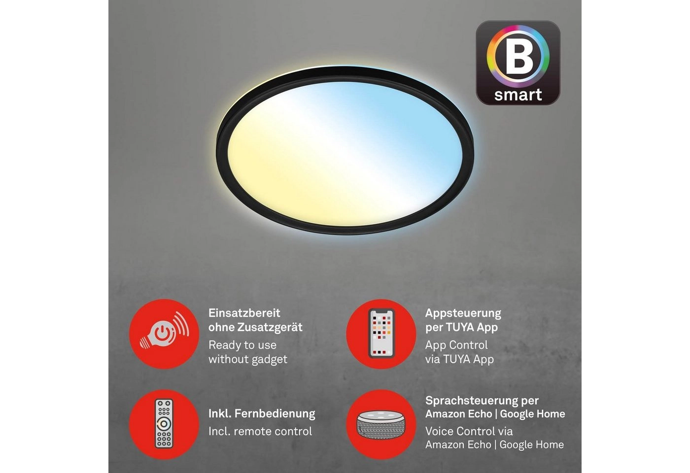 CCT LED Panel, Ø 29,3 cm, 18 W, 2400 lm, Schwarz