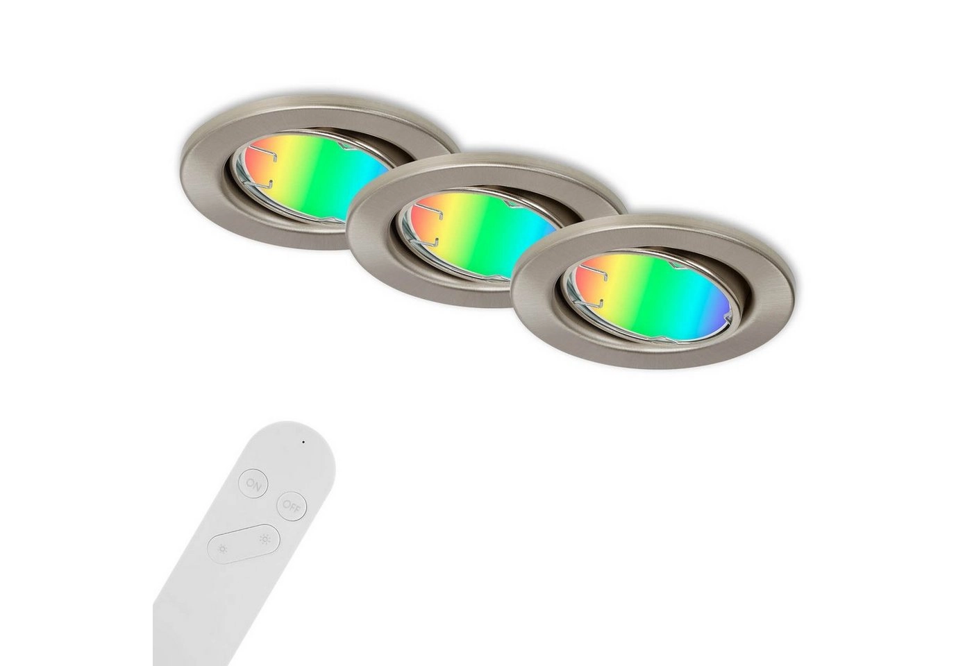 3er Set CCT RGB Einbauleuchte, Ø 8,6 cm, 4,9 W, 400 lm, Matt Nickel