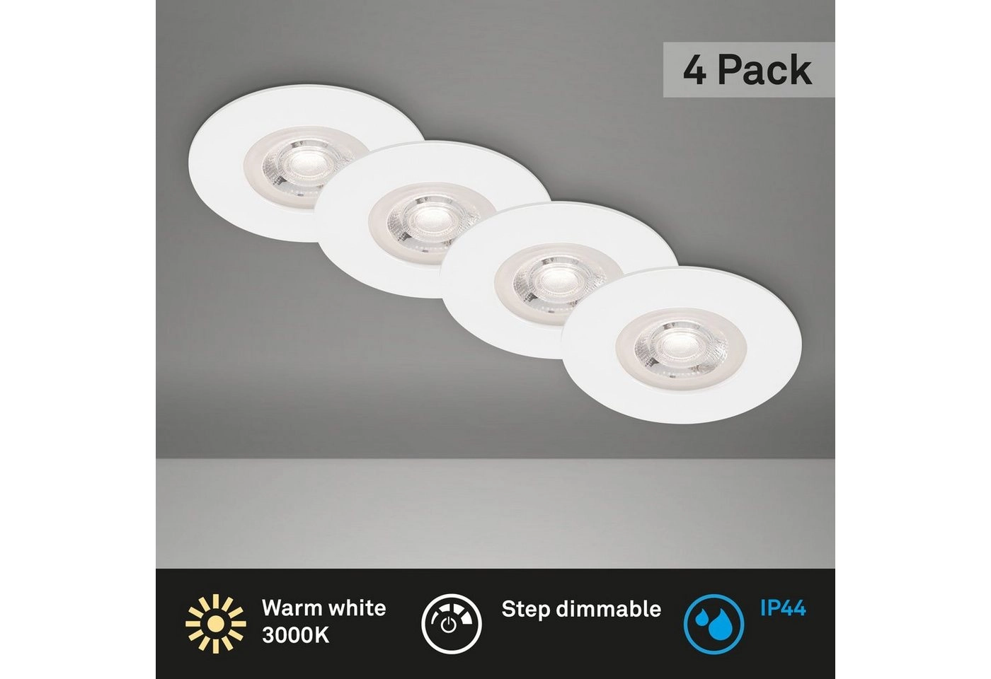 LED Einbauleuchten, Ø9 cm, 4x LED, 4,9 W, 480 lm, weiß