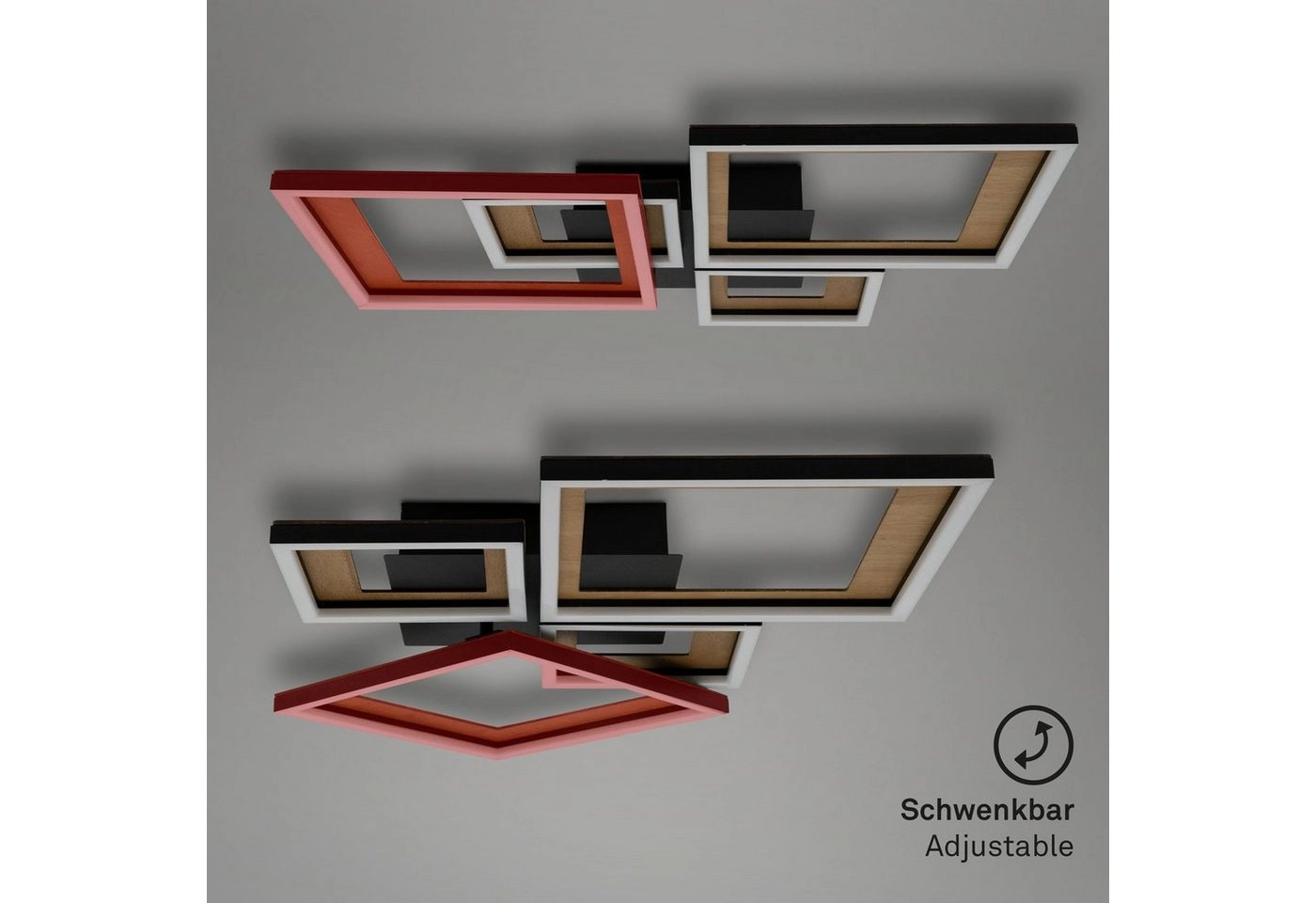 LED Deckenleuchte, 53 cm, LED-Platine, 24 W, 120 lm, schwarz-holz