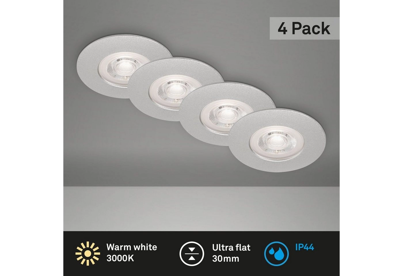 LED Einbauleuchten, Ø9 cm, 4x LED, 4,9 W, 480 lm, chrom-matt