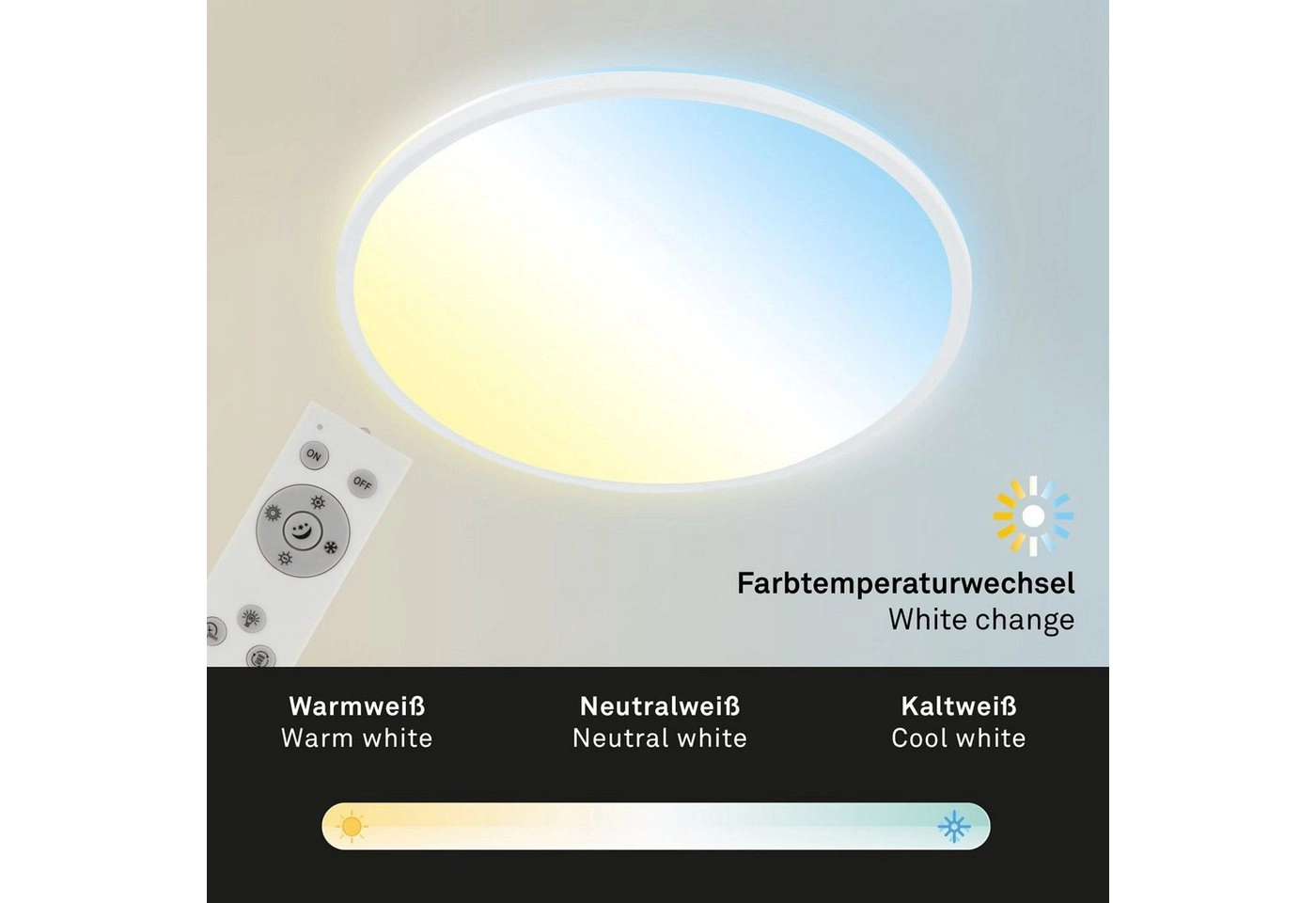 Ultraflaches CCT LED Panel, Ø48 cm, 1x LED, 31 W, 3500 lm, weiß