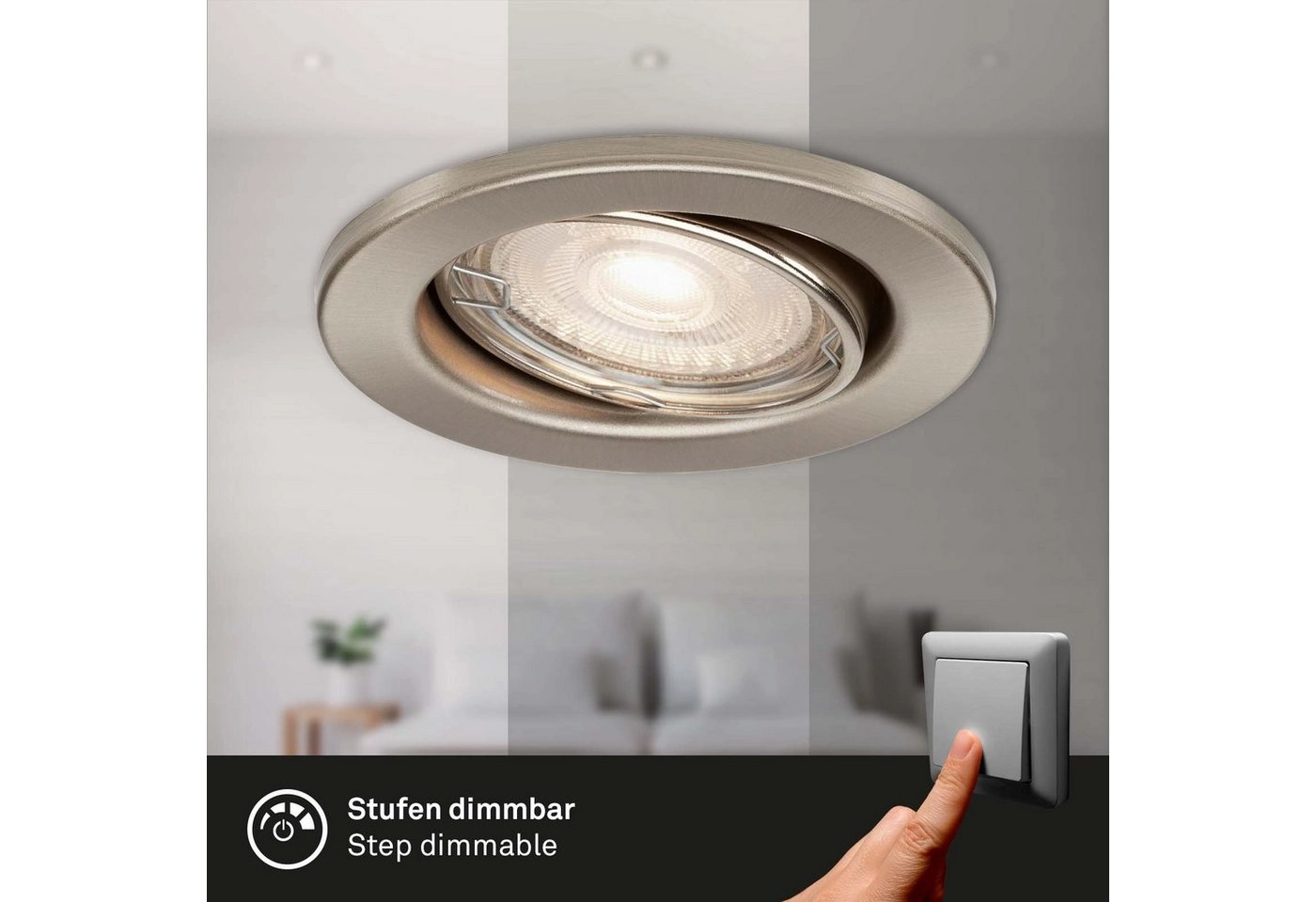 5er Set LED Einbauleuchte, Ø 8,6 cm, 5 W, Nickel