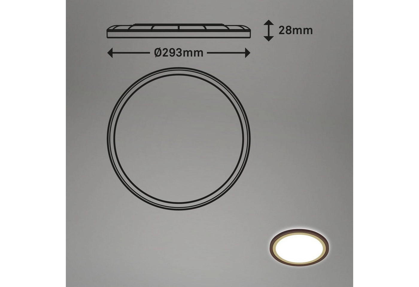 Ultraflaches LED Panel mit LED Backlight, Ø29,3 cm, 1x LED, 18 W, 2400 lm, braun-gold