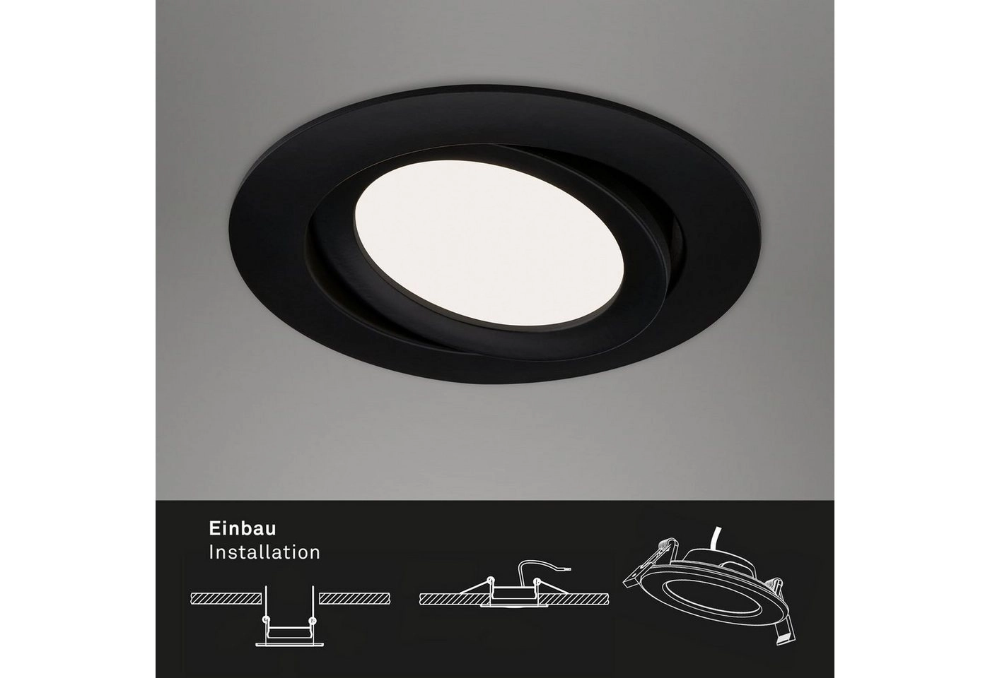 3er Set LED Einbauleuchte, Ø 10,6 cm, 7 W, 600 lm, Schwarz