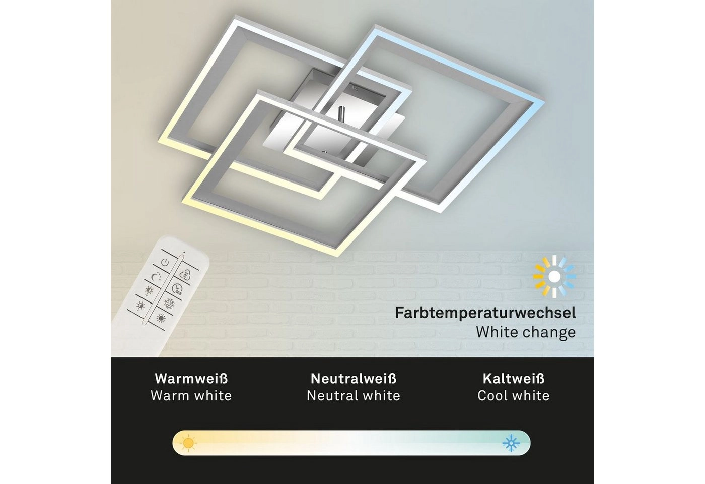 CCT LED Deckenleuchte, 56 cm, LED-Platine, 45 W, 1500 lm, alu-chrom