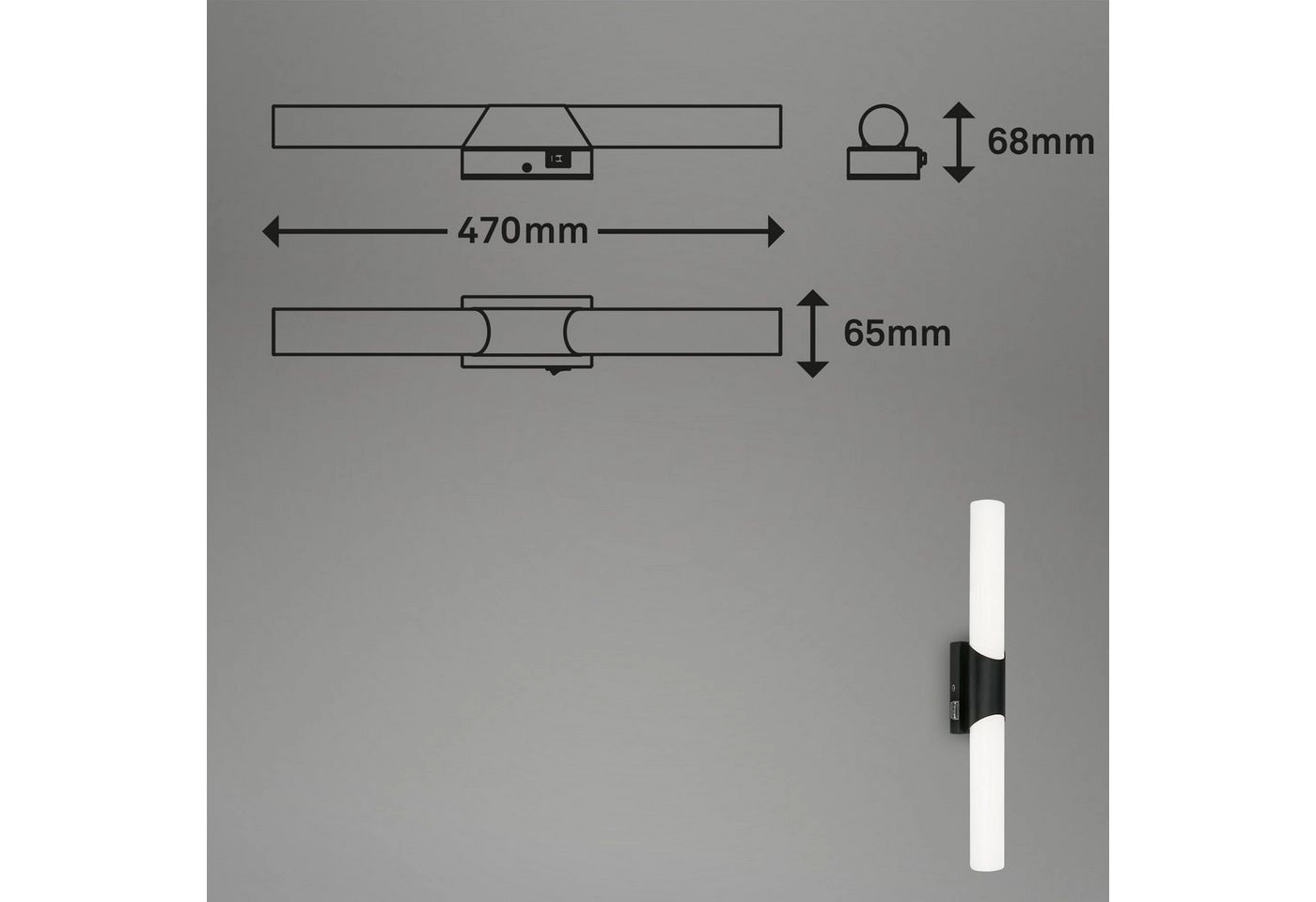 LED Badleuchte, 47 cm,  LED-Modul, 6,5W, 1300 lm, schwarz