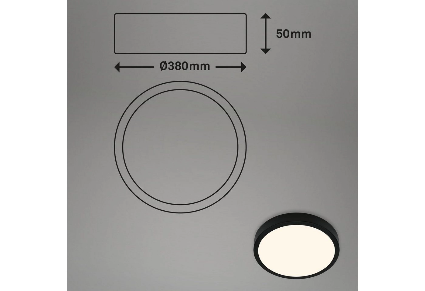 LED Aufbauleuchte Ø 38 cm, LED-Platine, 24 W, 2000 lm, schwarz