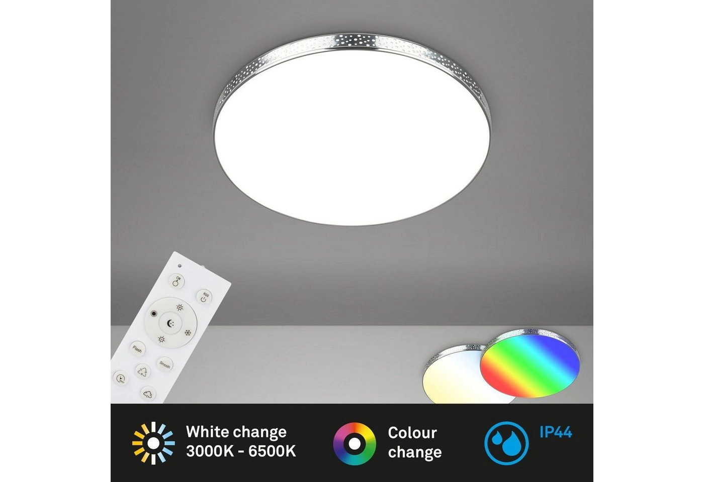 RGB-CCT LED Deckenleuchte, Ø 35,5 cm, LED-Platine, 18W, 1850 lm, chrom