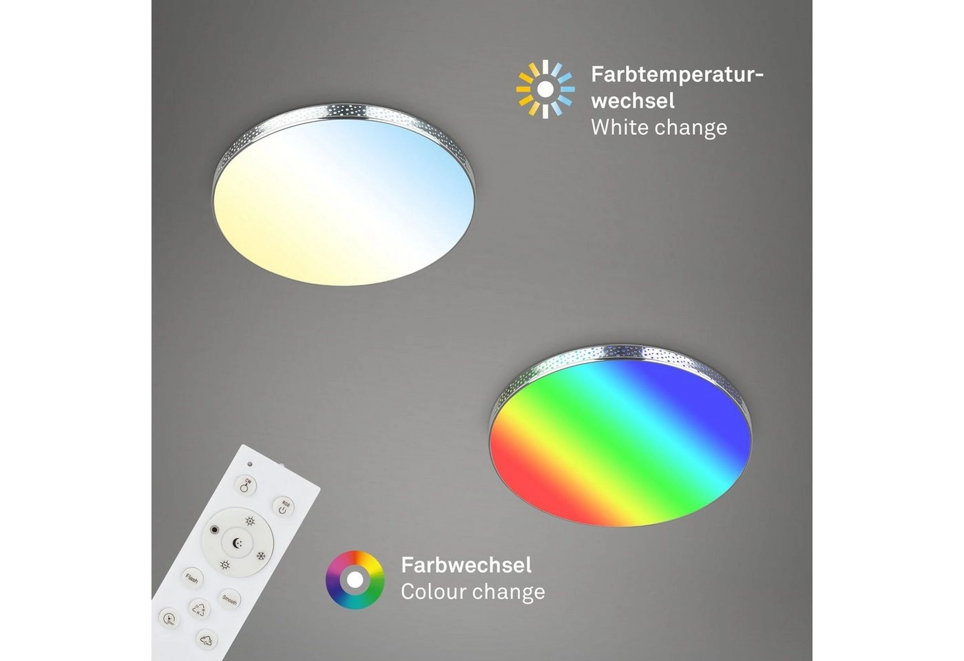 RGB-CCT LED Deckenleuchte, Ø 35,5 cm, LED-Platine, 18W, 1850 lm, chrom