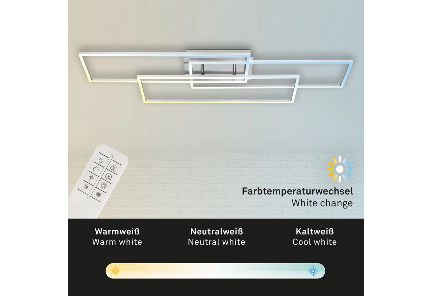 CCT LED Deckenleuchte, 116,5 cm, LED-Platine  18 W, 2200 lm, alu-chrom