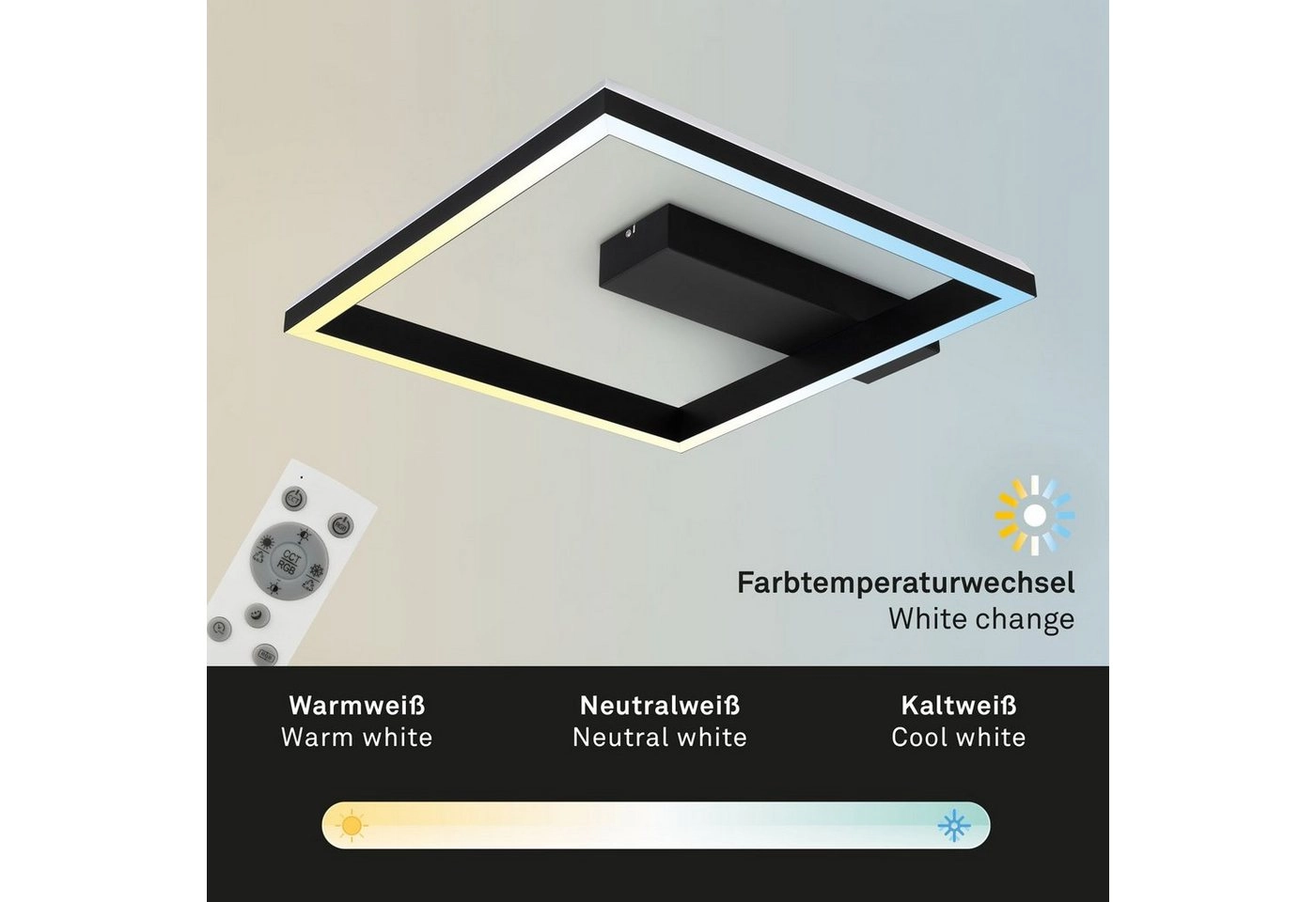 RGB CCT LED Deckenleuchte, 57cm, LED-Platine, 20 W, 1800 lm, schwarz