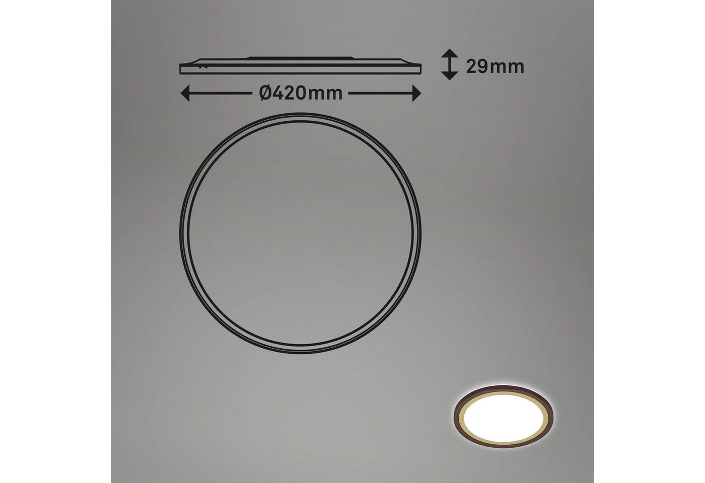 Ultraflaches CCT-LED Panel mit LED Backlight, Ø42 cm, 1x LED, 22 W, 3000 lm, braun-gold