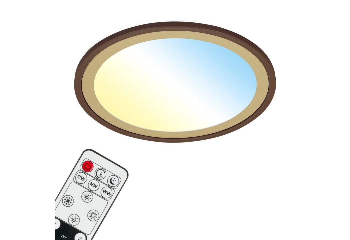 Ultraflaches CCT-LED Panel mit LED Backlight, Ø42 cm, 1x LED, 22 W, 3000 lm, braun-gold